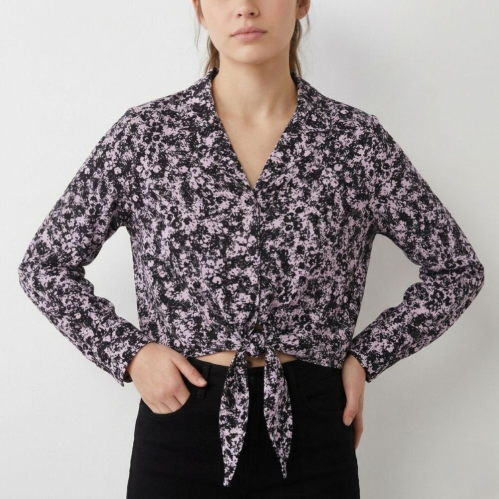 Velvet Heart Rayon Floral Wrap Tie Blouse Womens Medium M Long Sleeve Button Up